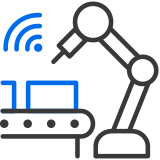 Robotics arm and advanced manufacturing production line icon