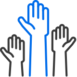 Raised hands icon to represent volunteerism
