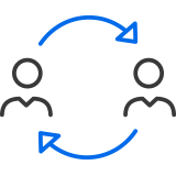 Icon of two people and arrows representing collaboration