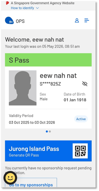 Jurong Island Online Pass System QR Code