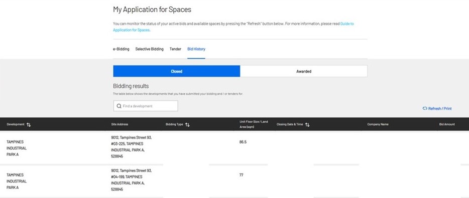 Bidding Results